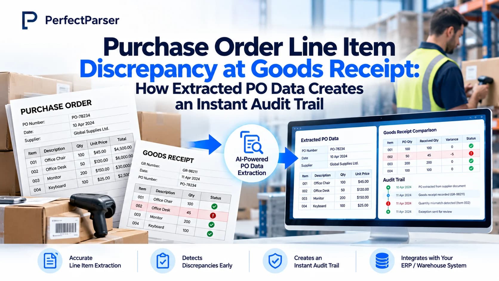 Purchase Order Line Item Discrepancy at Goods Receipt: How Extracted PO Data Creates an Instant Audit Trail