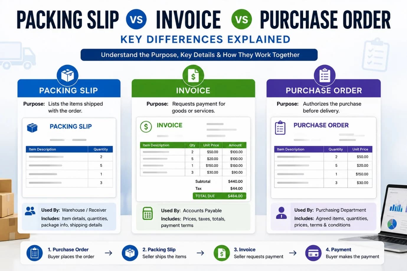 Packing Slip vs Invoice vs Purchase Order: Key Differences Explained